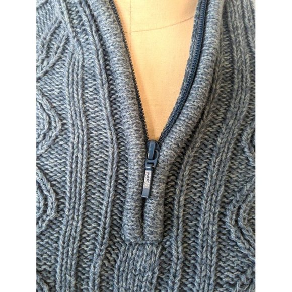 Women's Vintage Cabelas 1/4 Zip Cable Knit Sweater Size XL Blue 90s Heavy Chunky - Picture 5 of 10